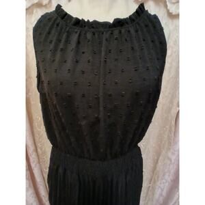 Vntg Whimsigoth Maxi Dress Plus Size XL Black Swiss Dot Cotton Semi Formal Dark